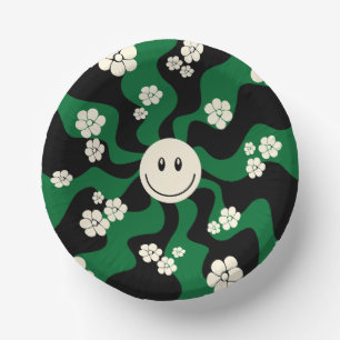 Cuencos De Papel Sonrisa - Verde, Crema y Negro