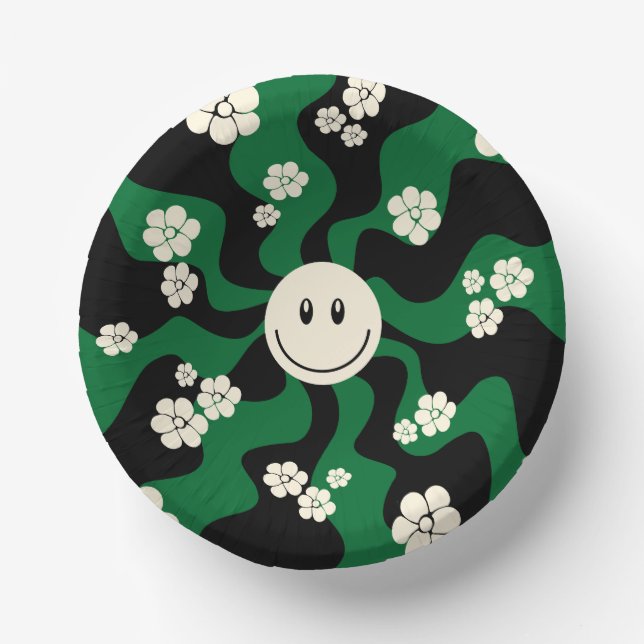 Cuencos De Papel Sonrisa - Verde, Crema y Negro (Anverso)