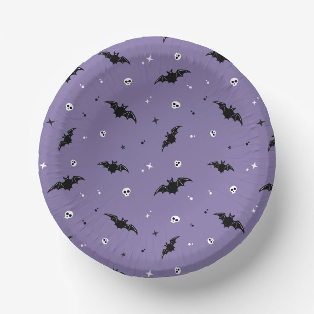 Cuencos De Papel Spookee Bat & Skulls Pattern Halloween Placa de pa (Anverso)