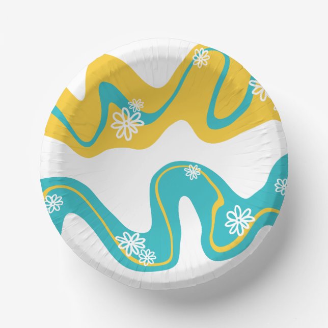 Cuencos De Papel Surco margarita - turquesa y amarilla (Anverso)