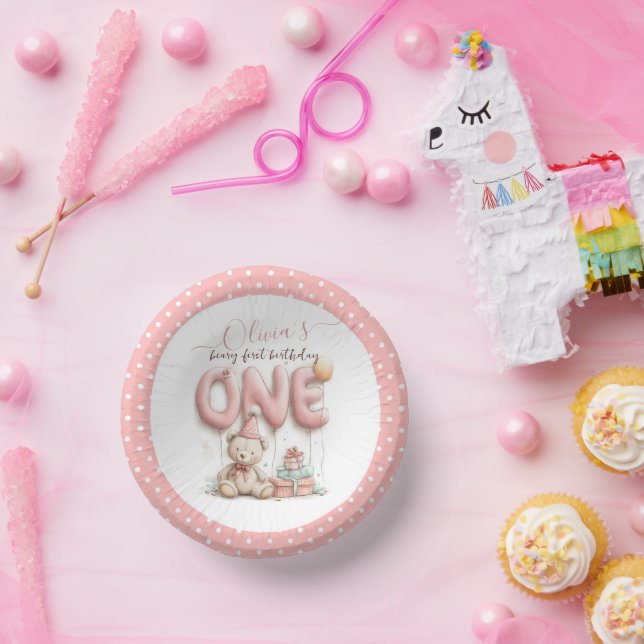 Cuencos De Papel Sweet First Birthday with Teddy Bear  (Fiesta)