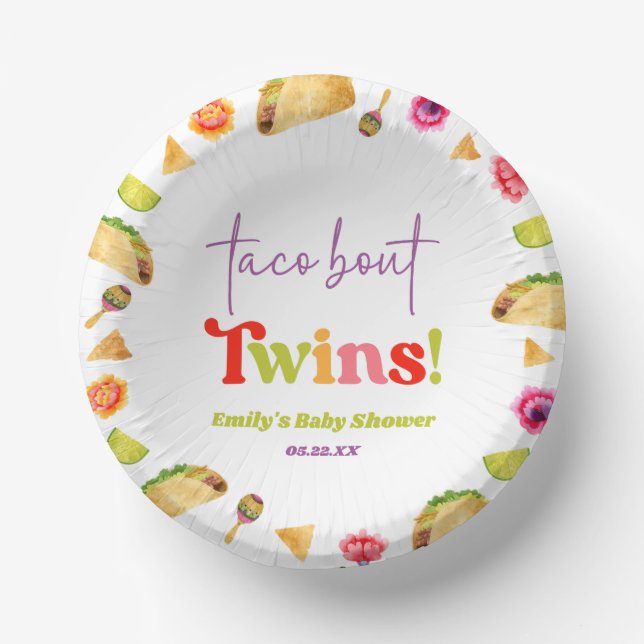 Cuencos De Papel ¡Taco Bout Twins! Fiesta Baby Shower (Anverso)