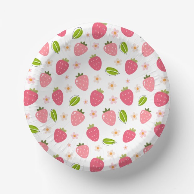 Cuencos De Papel Tazón de papel de cumpleaños de fresa rosa lindo p (Anverso)