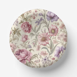 Cuencos De Papel Tazón de papel de flores púrpuras rosadas vintage