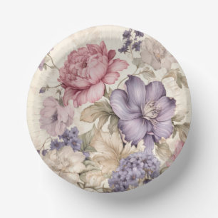 Cuencos De Papel Tazón de papel floral blanco rosa púrpura