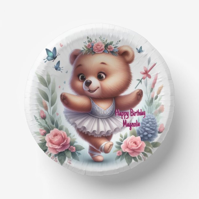 Cuencos De Papel Tazones de Cumpleaños de Ballet Bear (Anverso)