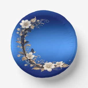 Cuencos De Papel Tazones de papel con adorno floral blanco azul