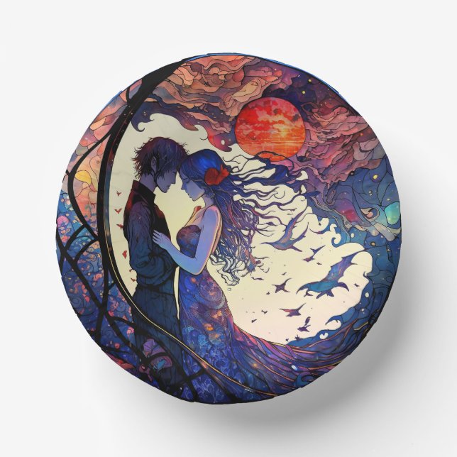 Cuencos De Papel Tazones de papel de vidrio emplomado de pareja (Anverso)