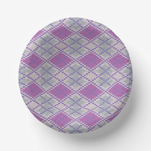 CUENCOS DE PAPEL TAZOS DE PAPEL DE 7" CON TEJIDO ARGYLE LILAC (Anverso)