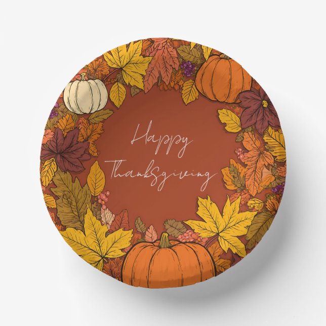 Cuencos De Papel Thanksgiving Fall Pumpkin Greetings (Anverso)