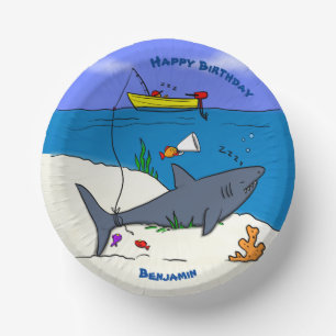 Cuencos De Papel Tiburón divertido durmiendo y caricatura de pesca