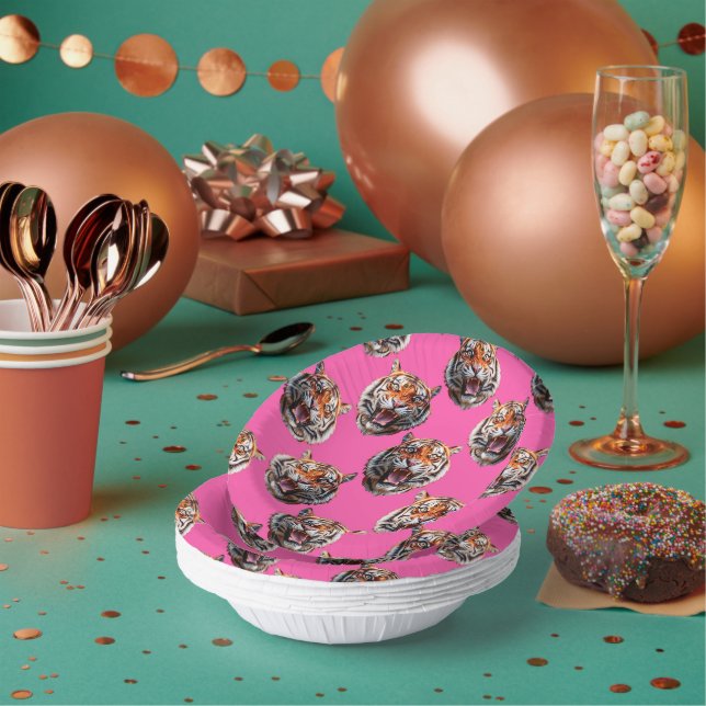 Cuencos De Papel Tiger Head Pattern Design Pink (Multi)