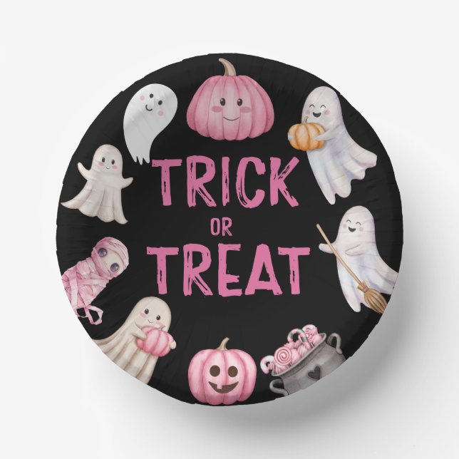 Cuencos De Papel Trick Or Three Halloween Ghost 3rd Birthday Party (Anverso)