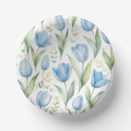 Cuencos De Papel Tulipanes Azules Pintura Floral Acuarela Botánica