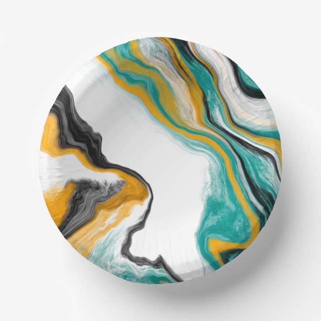 Cuencos De Papel Turquesa, Oro, Marble Fluid Art (Anverso)