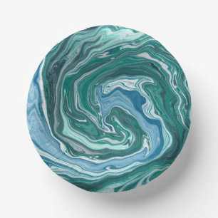 Cuencos De Papel Turquesa y azul océano Oleada Swirls