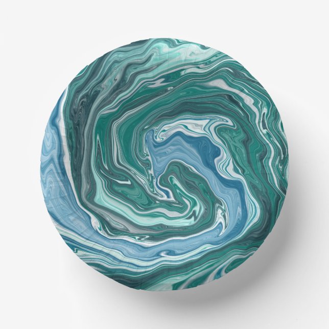 Cuencos De Papel Turquesa y azul océano Oleada Swirls (Anverso)