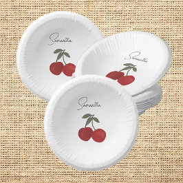 Cuencos De Papel Two Red Cherries Illustration | Cute Fruit Art