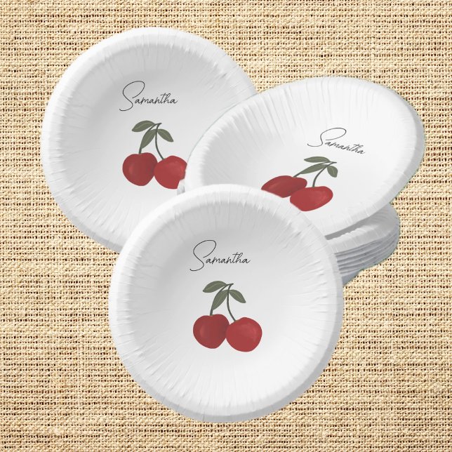 Cuencos De Papel Two Red Cherries Illustration | Cute Fruit Art  (Subido por el creador)