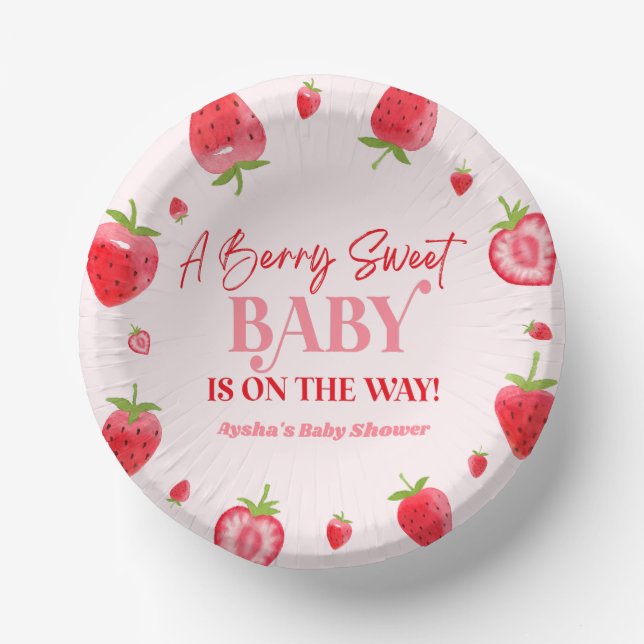 Cuencos De Papel Un Berry Sweet Baby Strawberry Baby Shower (Anverso)