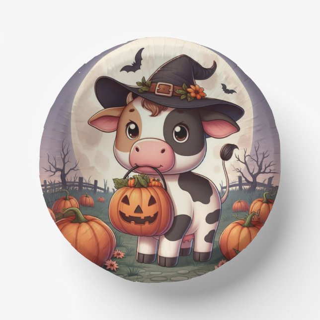 Cuencos De Papel Vaca de bruja de Halloween (Anverso)