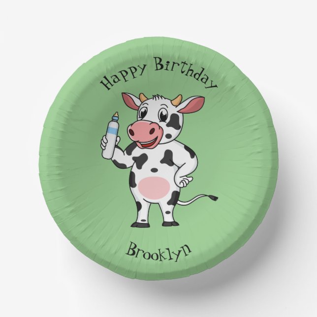 Cuencos De Papel Vaca feliz con personalizado de biberón (Anverso)