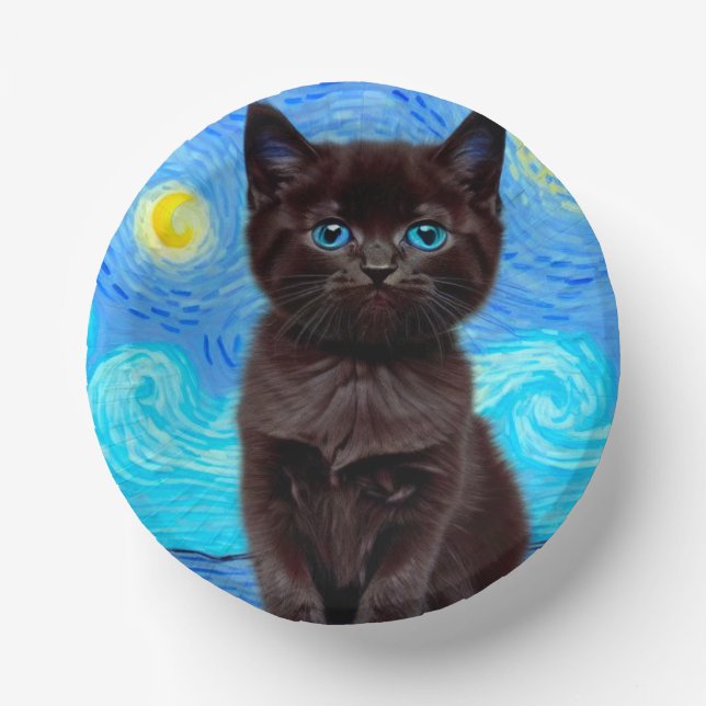 Cuencos De Papel Van Gogh Starry Night Black Cat (Anverso)
