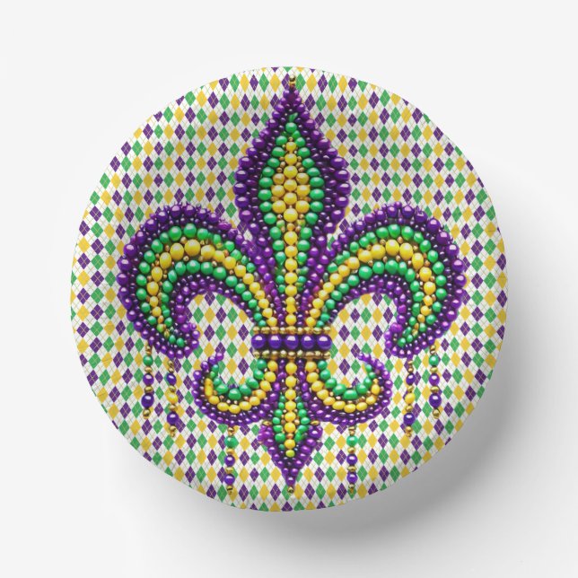 Cuencos De Papel Verde morado Mardi Gras fleur de lis (Anverso)