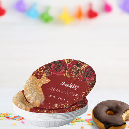 Cuencos De Papel Vestido de purpurina de oro rojo Quinceanera flora