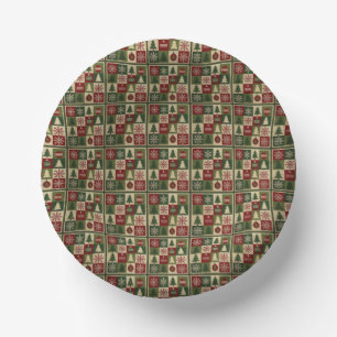 Cuencos De Papel Vintage, aspecto acolchado de patchwork rústico de