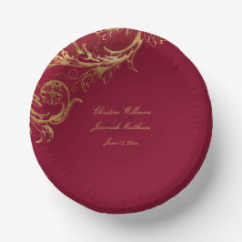 Cuencos De Papel Vintage Burgundy Gold Floral Damask Wedding