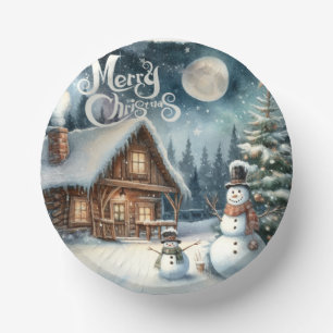 Cuencos De Papel Vintage/Rústico/Muñeco de nieve/Navidad