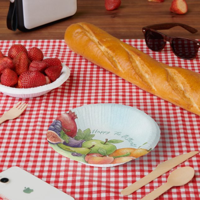 Cuencos De Papel Watercolor Fruit Abundance, Tu Bishvat Background (Picnic)