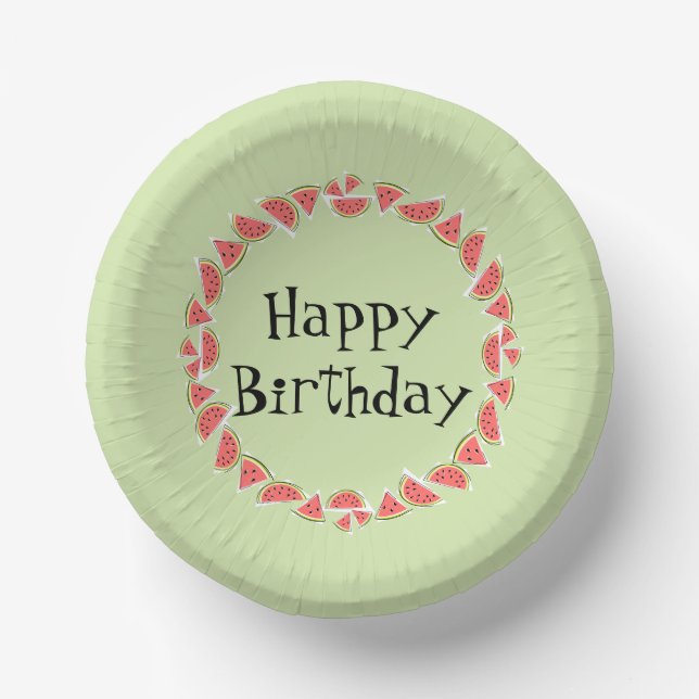 Cuencos De Papel Watermelon Green Pieces Circle Happy Birday (Anverso)