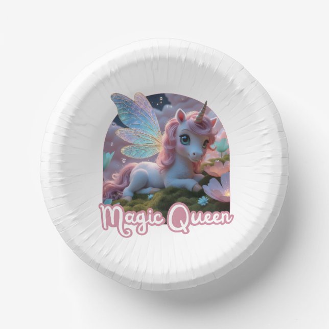 Cuencos De Papel Weißes Einhorn mit Flügeln - Magic Queen (Anverso)