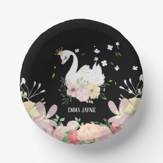 Cuencos De Papel Whimsical Floral Swan Birday