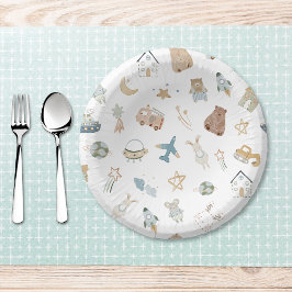 Cuencos De Papel Whimsical Oh Boy Watercolor Doodle Baby Shower