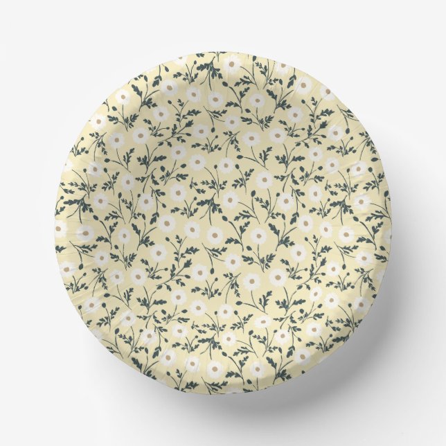 Cuencos De Papel Whispering Meadow - Butter Yellow Floral Pattern (Anverso)