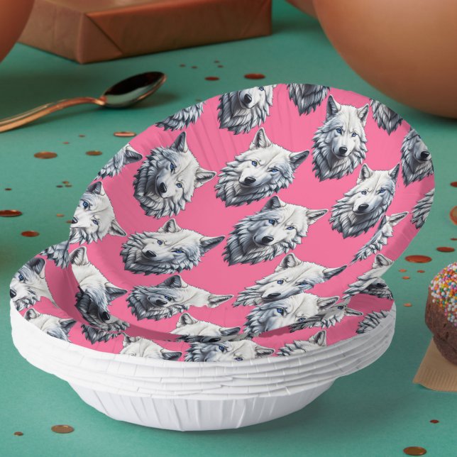 Cuencos De Papel White Wolf Head Pattern Design Pink  (Subido por el creador)