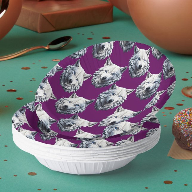 Cuencos De Papel White Wolf Head Pattern Design Purple  (Subido por el creador)