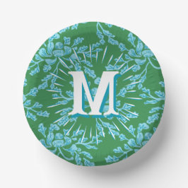 Cuencos De Papel Winding Peony Woodcut in Green + Aqua Personalized