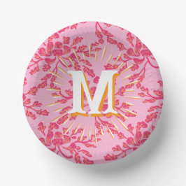 Cuencos De Papel Winding Peony Woodcut Pink + Orange Personalized