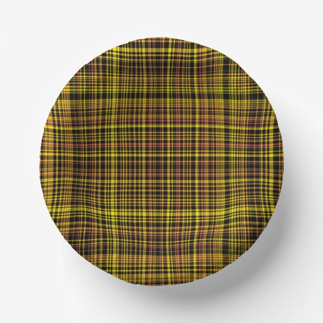 Cuencos De Papel Yellow Orange Black Plaid Pattern (Anverso)
