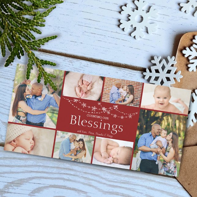 Cuenta de nuestra tarjeta de la foto del navidad (Festive Blessings Photo Collage Holiday Card)