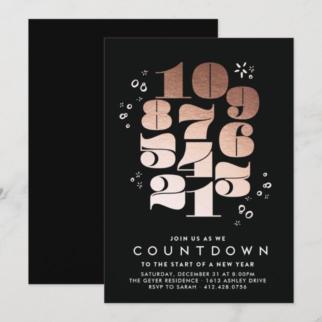 Cuenta regresiva - Invitación de fiesta de Año Nue (Anverso / Reverso)