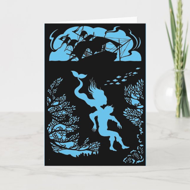 Cuento de Hadas Clásico de Sirena. Tarjeta en Blan (Anverso)
