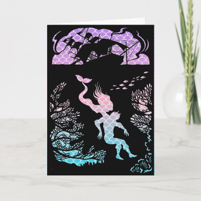Cuento de hadas clásico de sirena. Tarjeta en blan (Anverso)