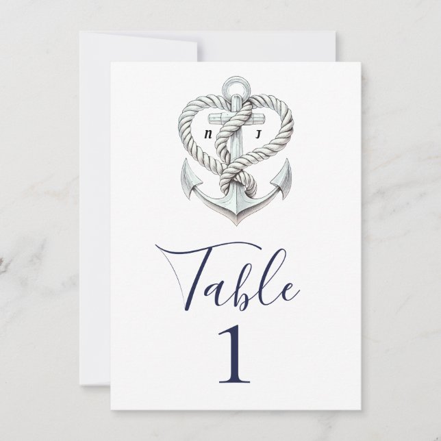 Cuerda de Ancla de Corazón Náutico Número de Mesa  (Anverso)