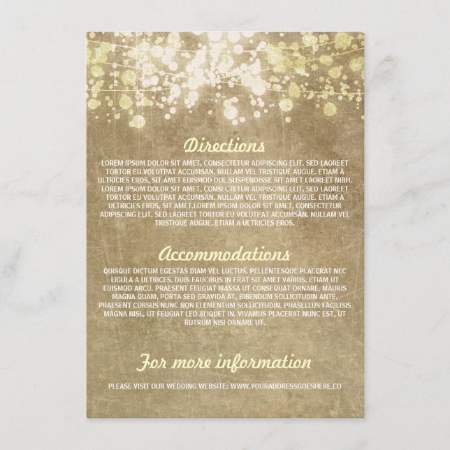 Cuerdas de luces tarjetas de información de boda r (Anverso)