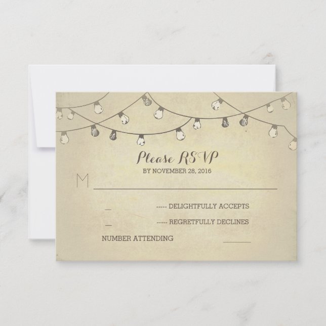 Cuerdas de luces tarjetas RSVP de boda (Anverso)